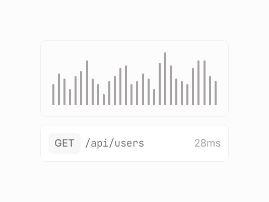 Graph showing API request performance: GET /api/users took 28ms