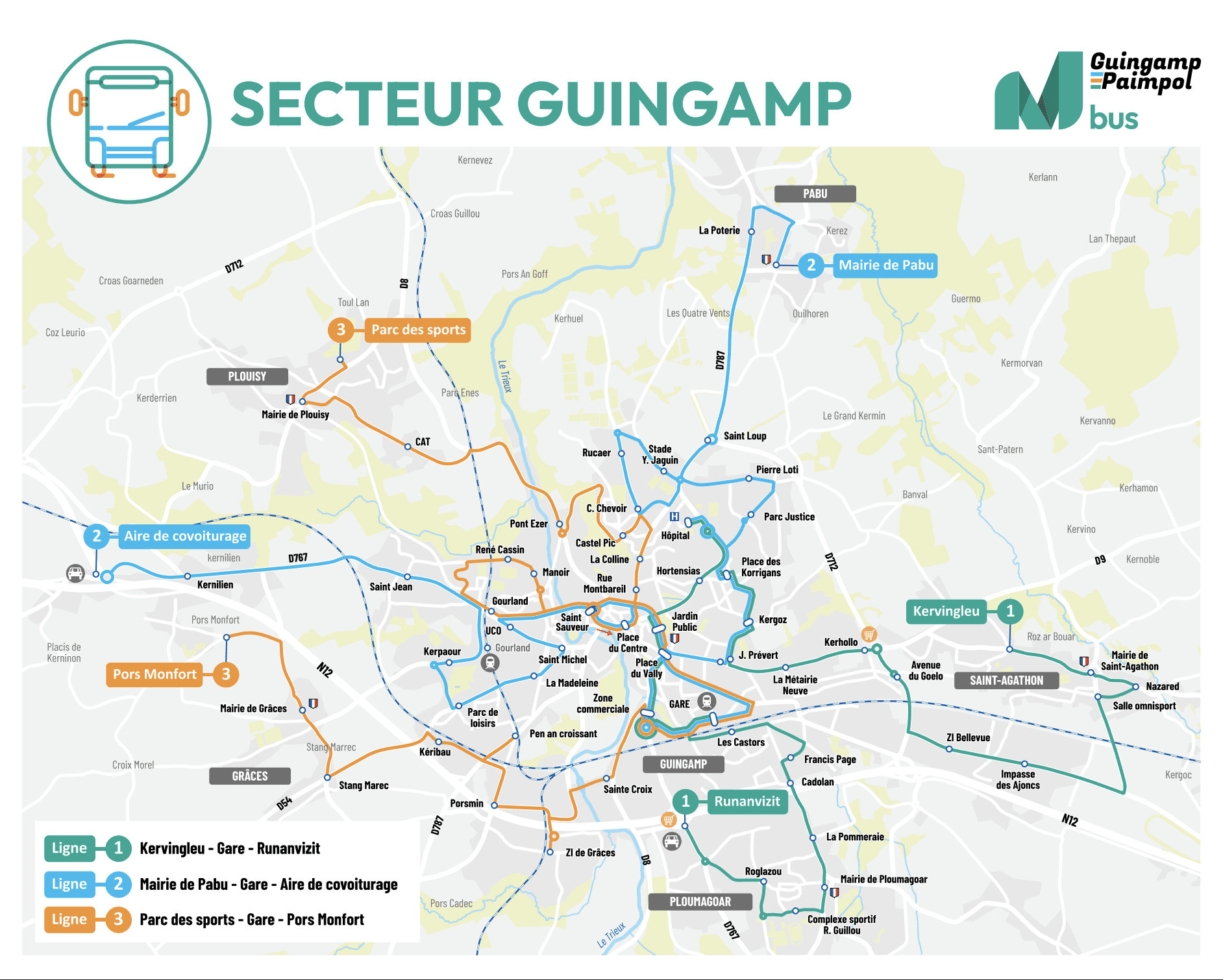 Télécharger le plan des lignes urbaines du secteur Guingamp (PDF)
