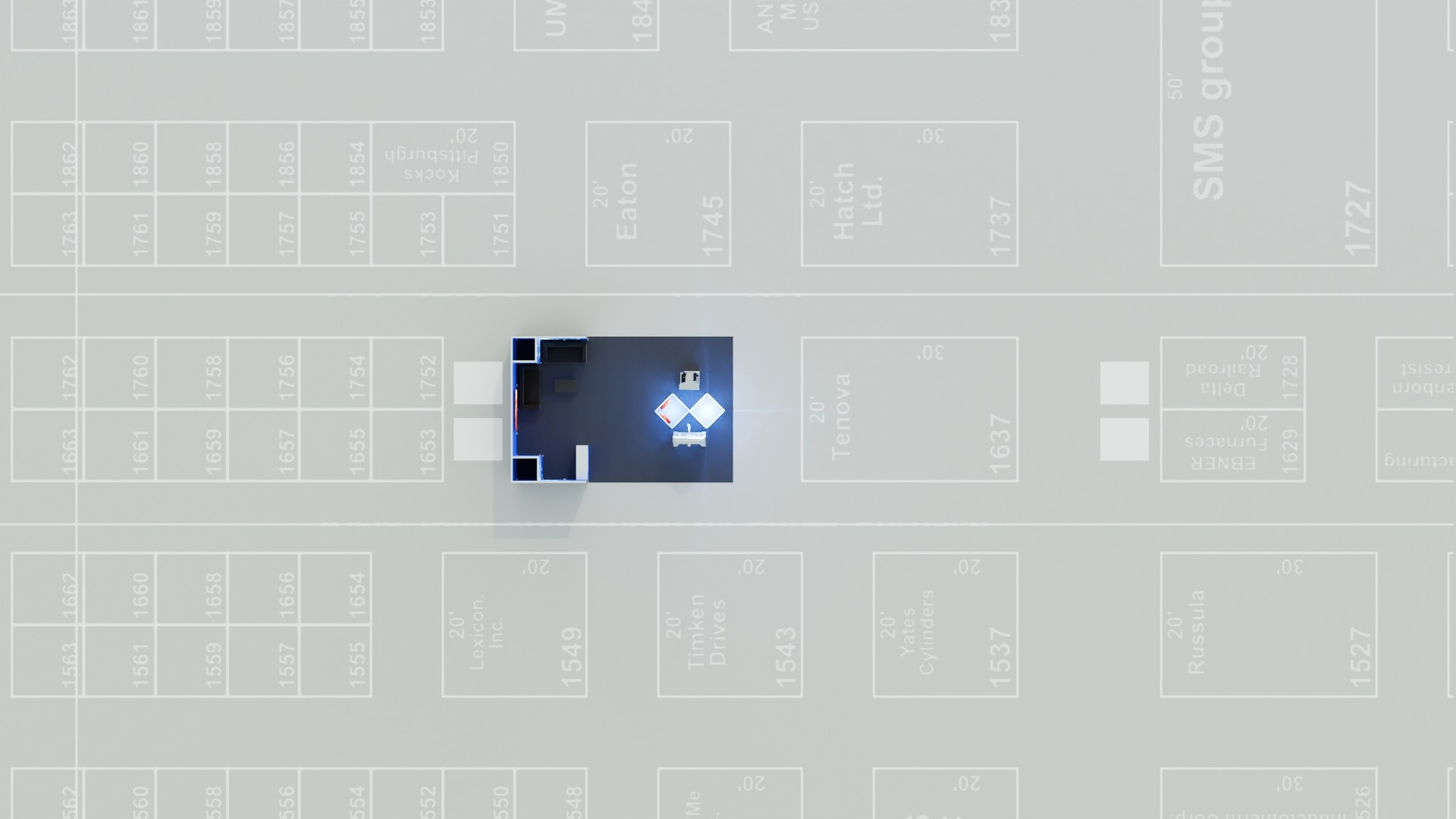 Top view visualization of Inteco exhibition stand layout and zoning