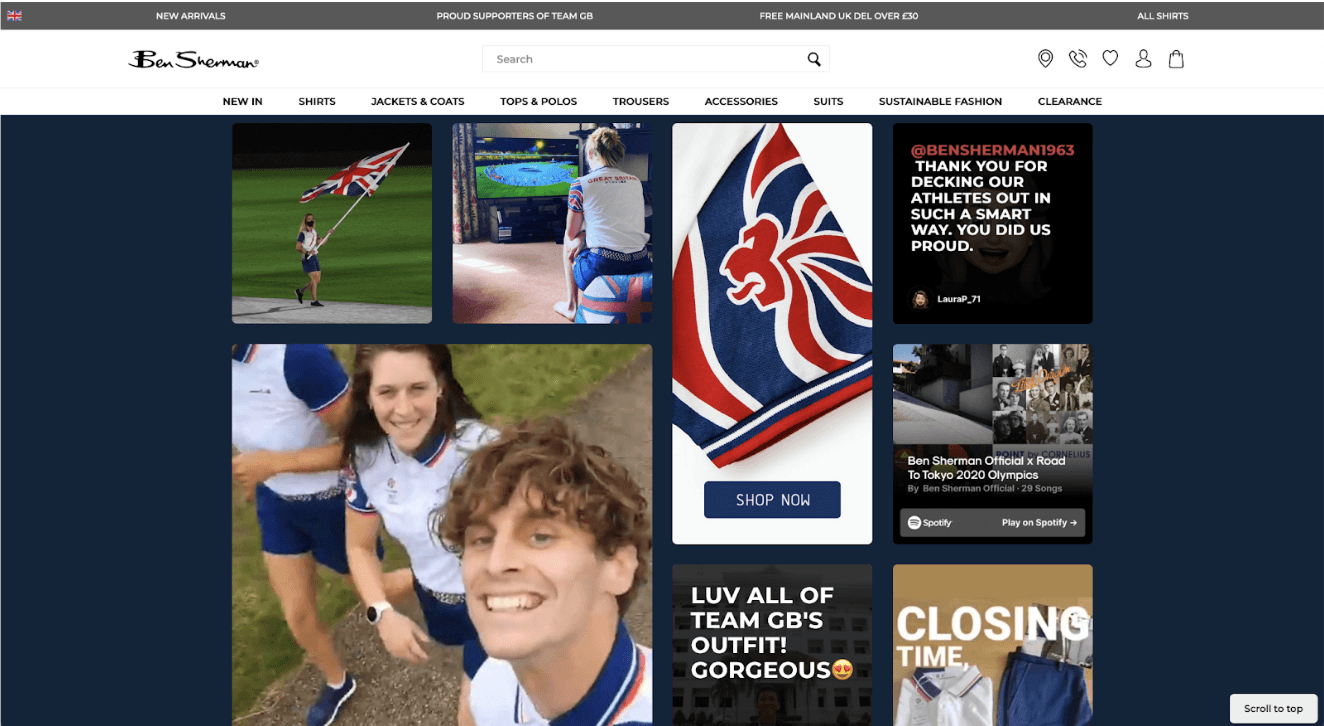 Ben Sherman World of Team GB content experience featuring social media and earned media
