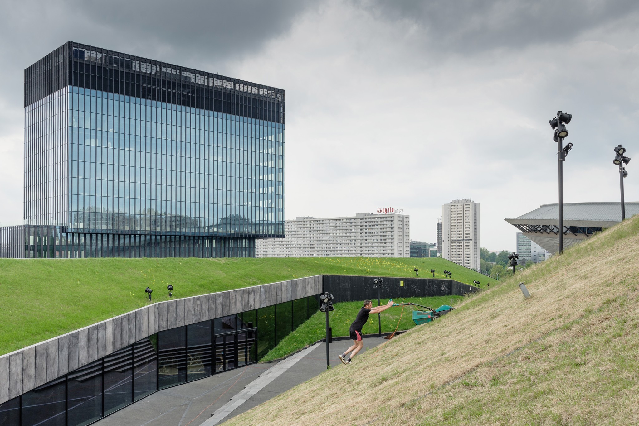 szklany budynek w pochmurny dzień