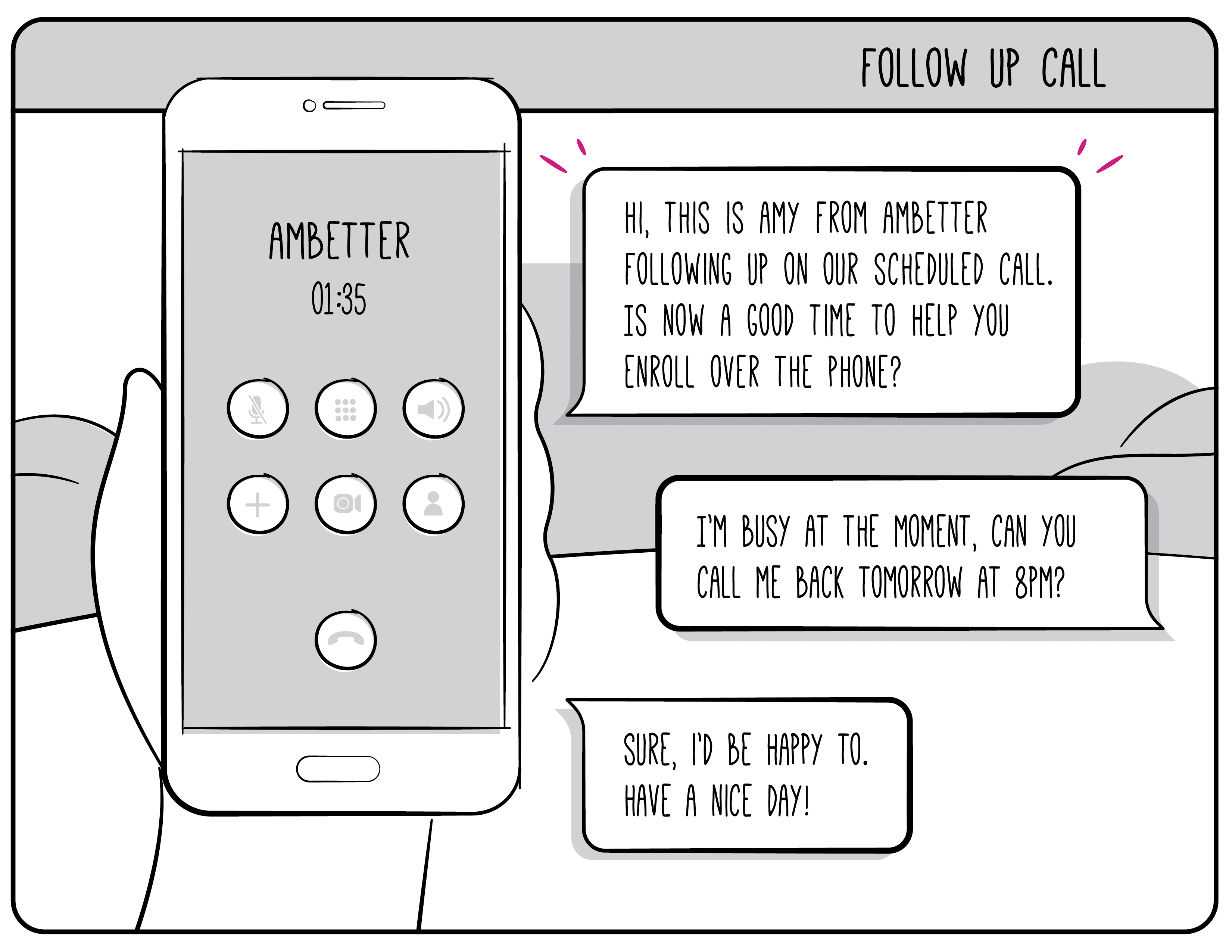 Storyboard for follow up call to help enroll over the phone