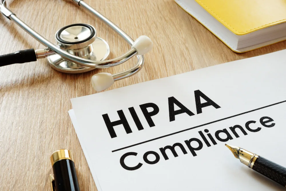 Digital healthcare platform displaying protected employee information with advanced data security features.
