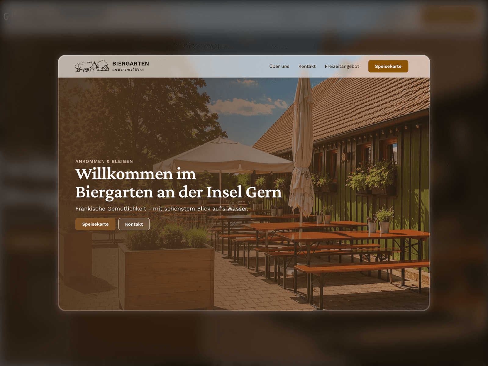 Website design for Biergarten an der Insel Gern with a warm and traditional visual style