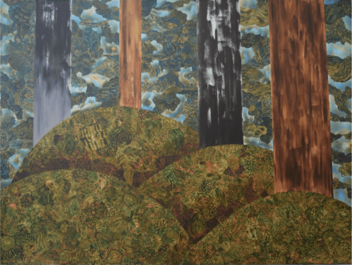 herd of sheep on road painting