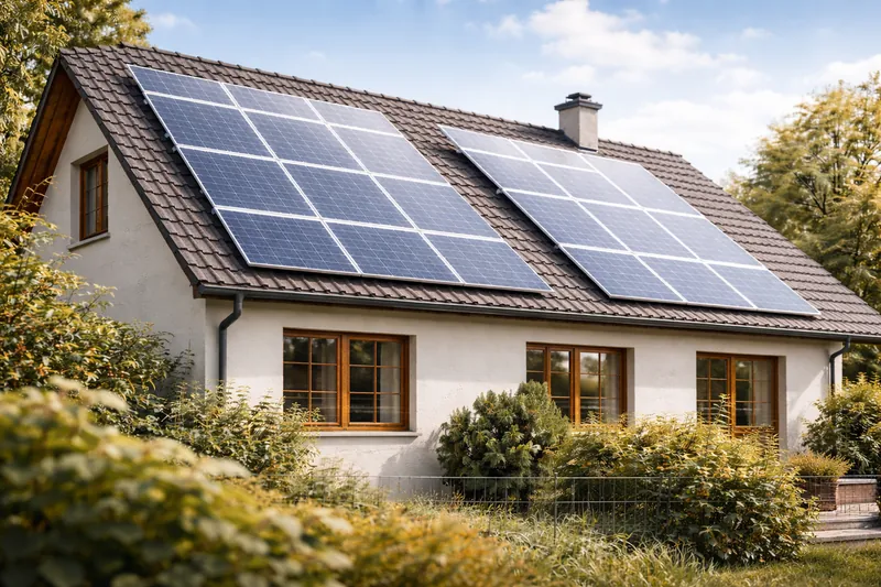 Impianto fotovoltaico installato sul tetto di una casa indipendente