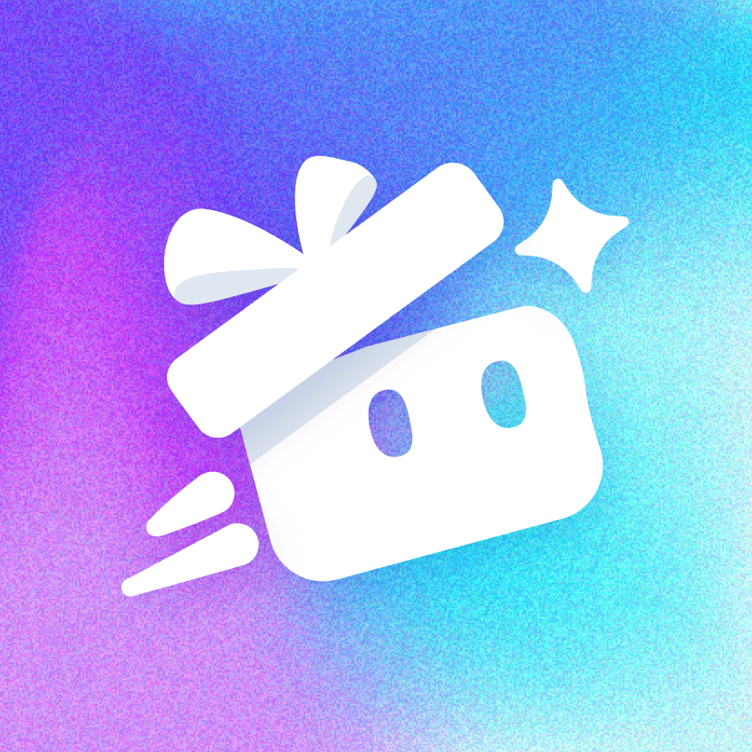 the wishtender mascot in white, in front of a colourful background of purples and blues