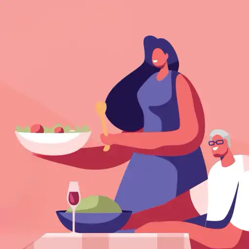 detail van de animatie waarbij de moeder een gerecht aanbrengt