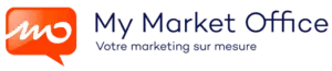 Logo My Market Office avec bulle de dialogue rouge et texte bleu marine.