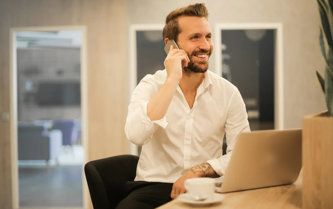Man on a call in an office