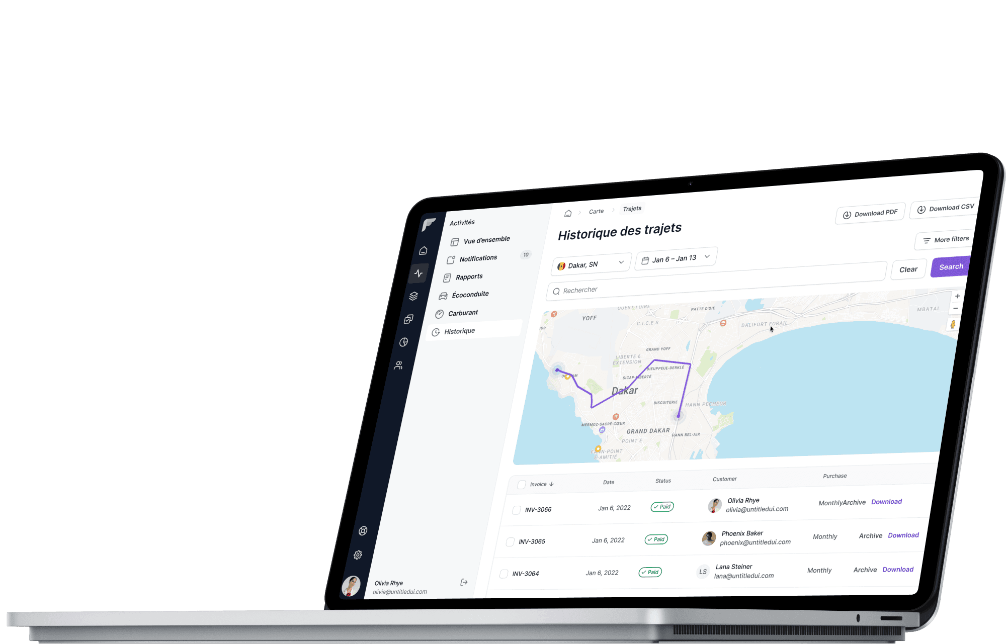 Des données intégrées sur le plateforme Fleeti