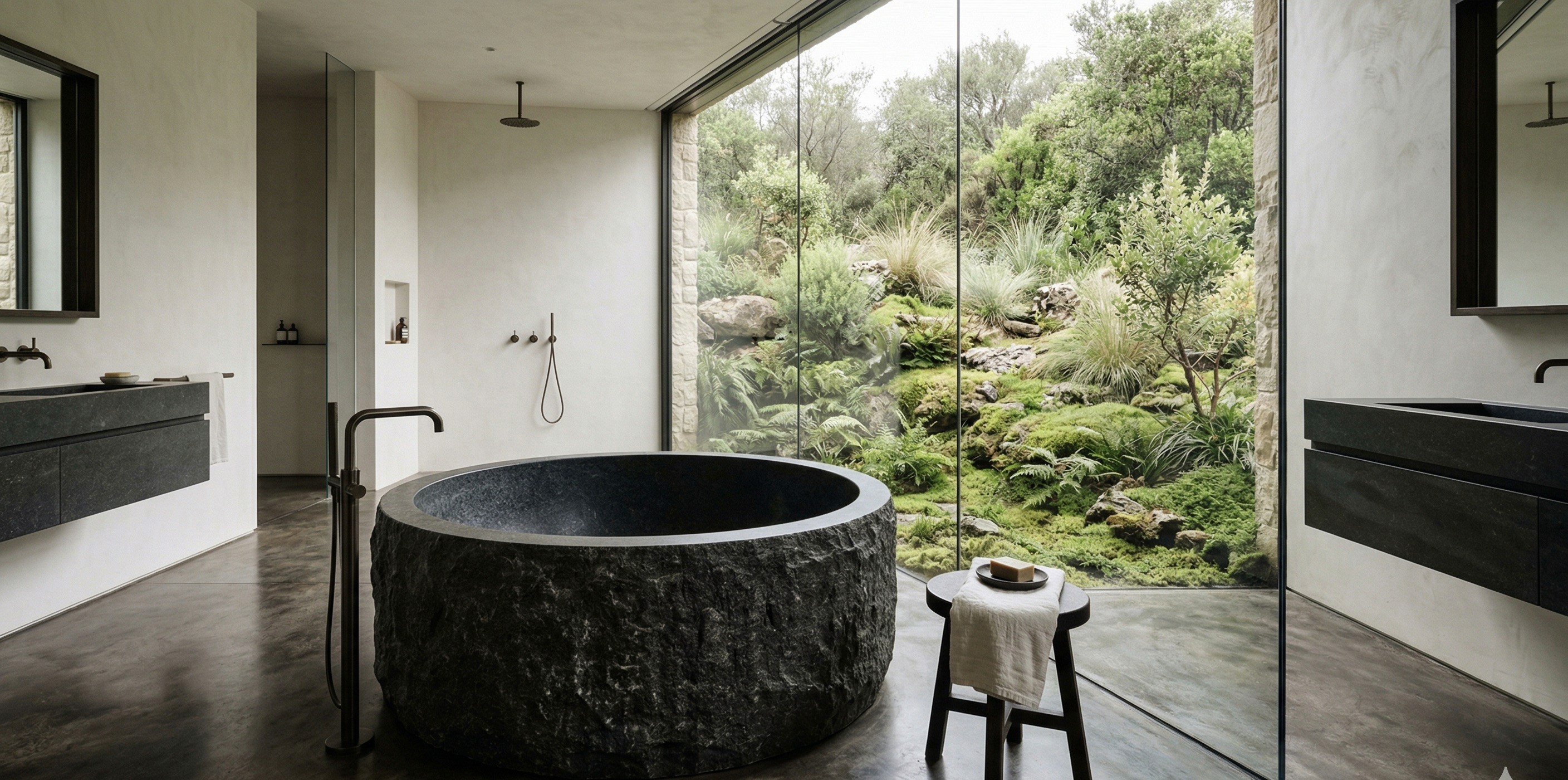 a gray couch with four pillows on it