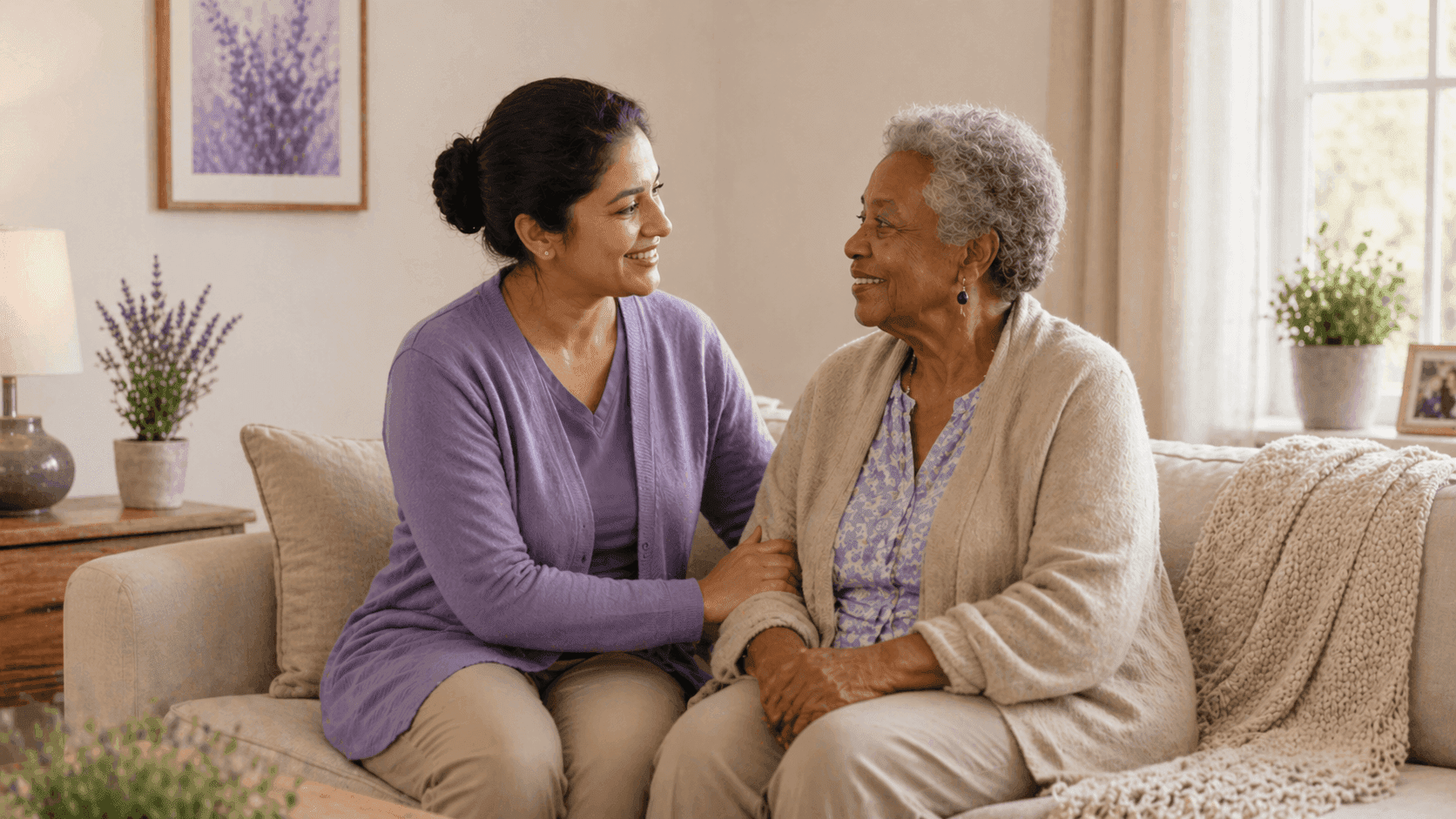 Professional caregiver providing full-time support for an elderly person at home