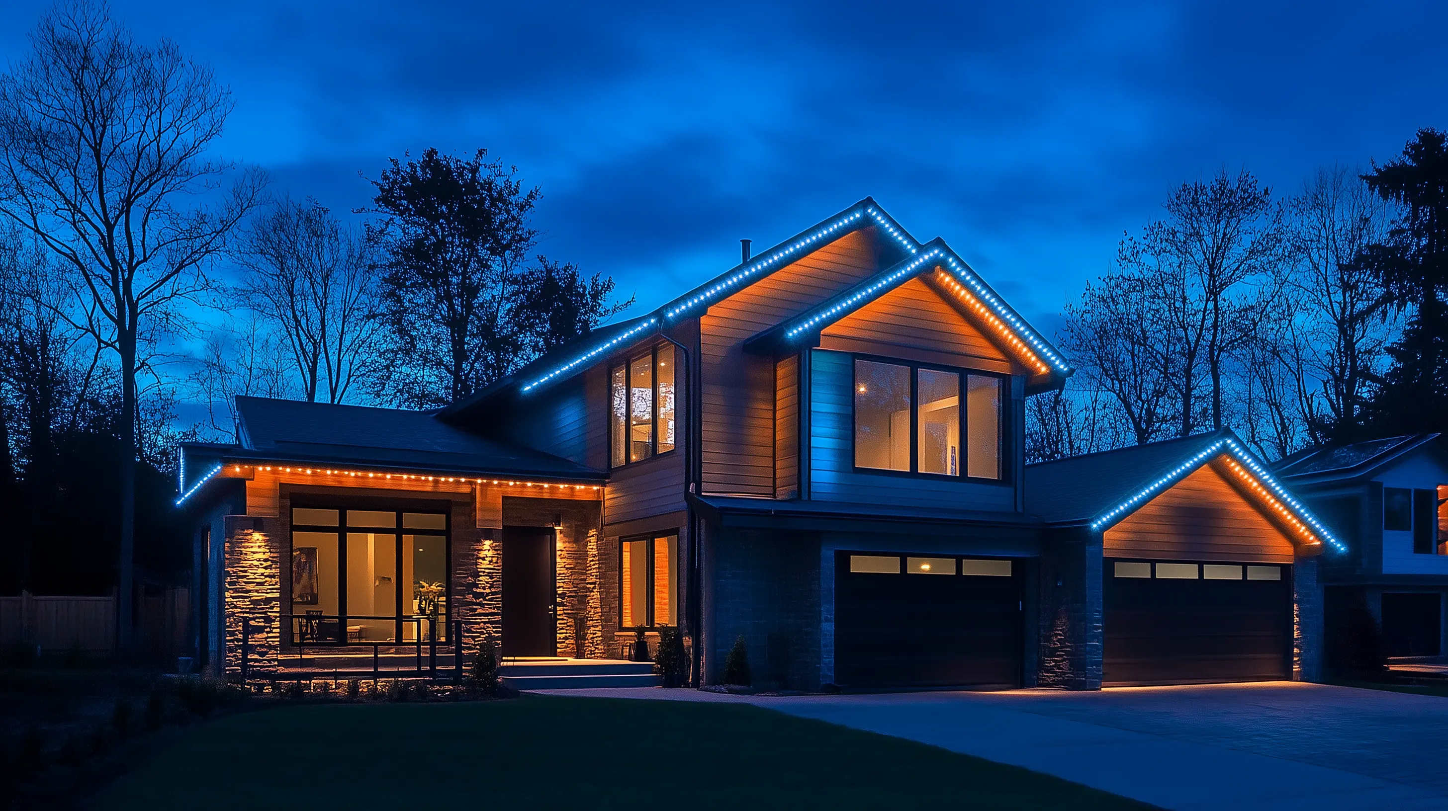 Permanent track lighting installation on a modern home by Mammoth Lights in Chester County, PA