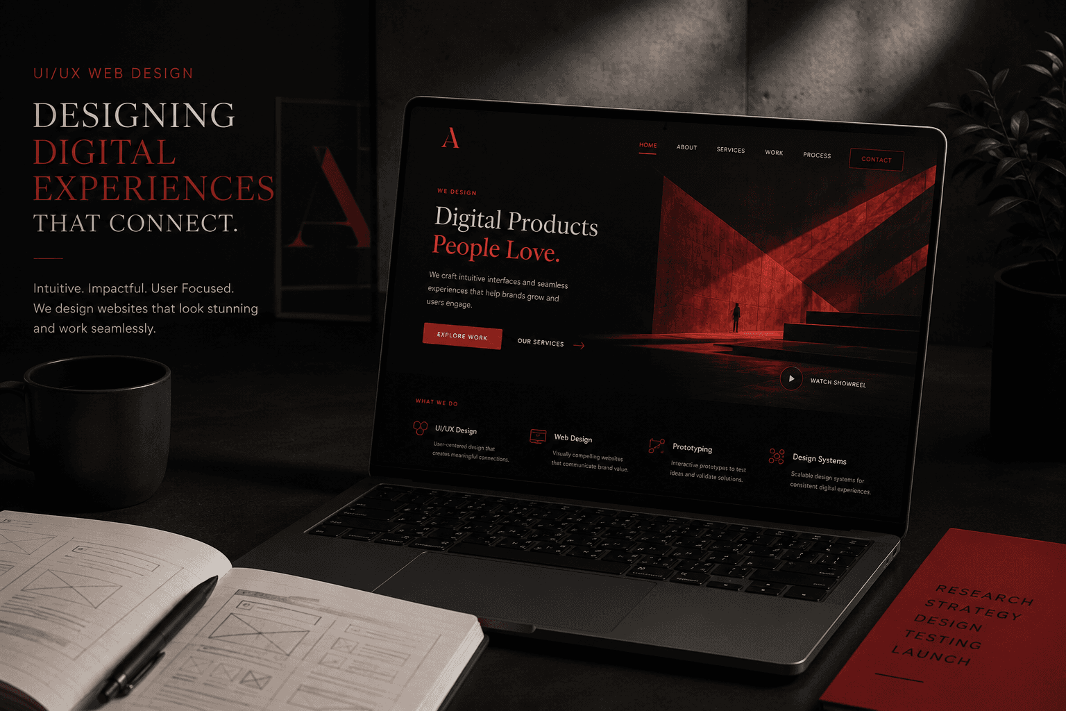 Dark red abstract interface banner