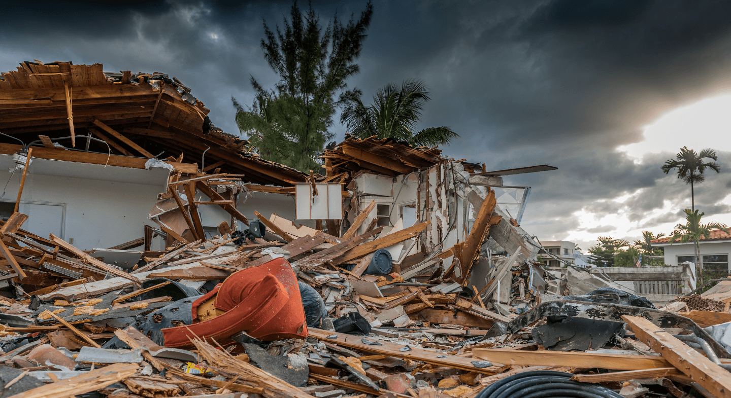 destroyed house in tropical climate due to hurricane