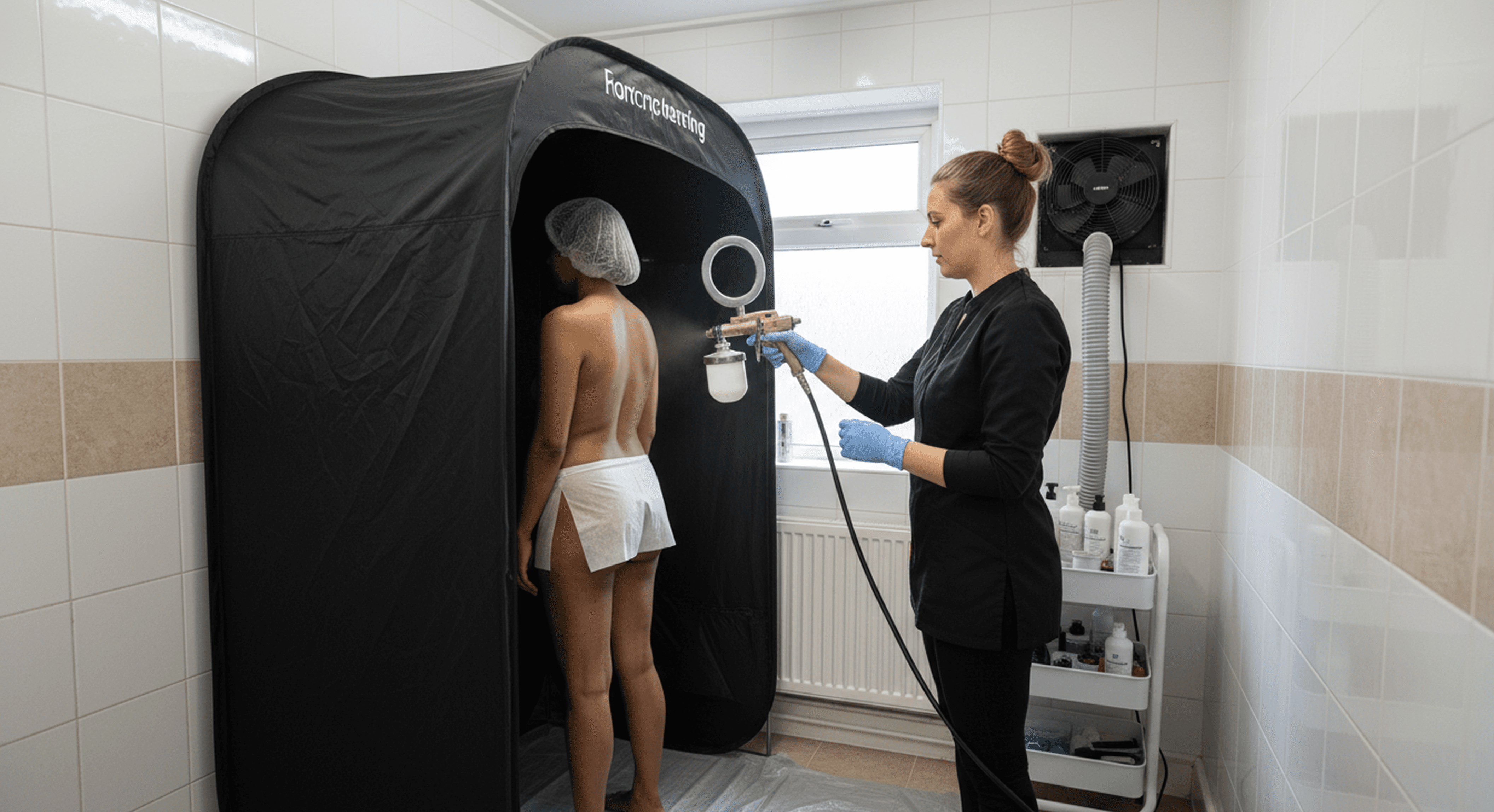 Spray tan service page on Bukeen for booking tanning appointments