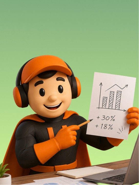 Upslide mascot showing sheet of aer with some graph in it