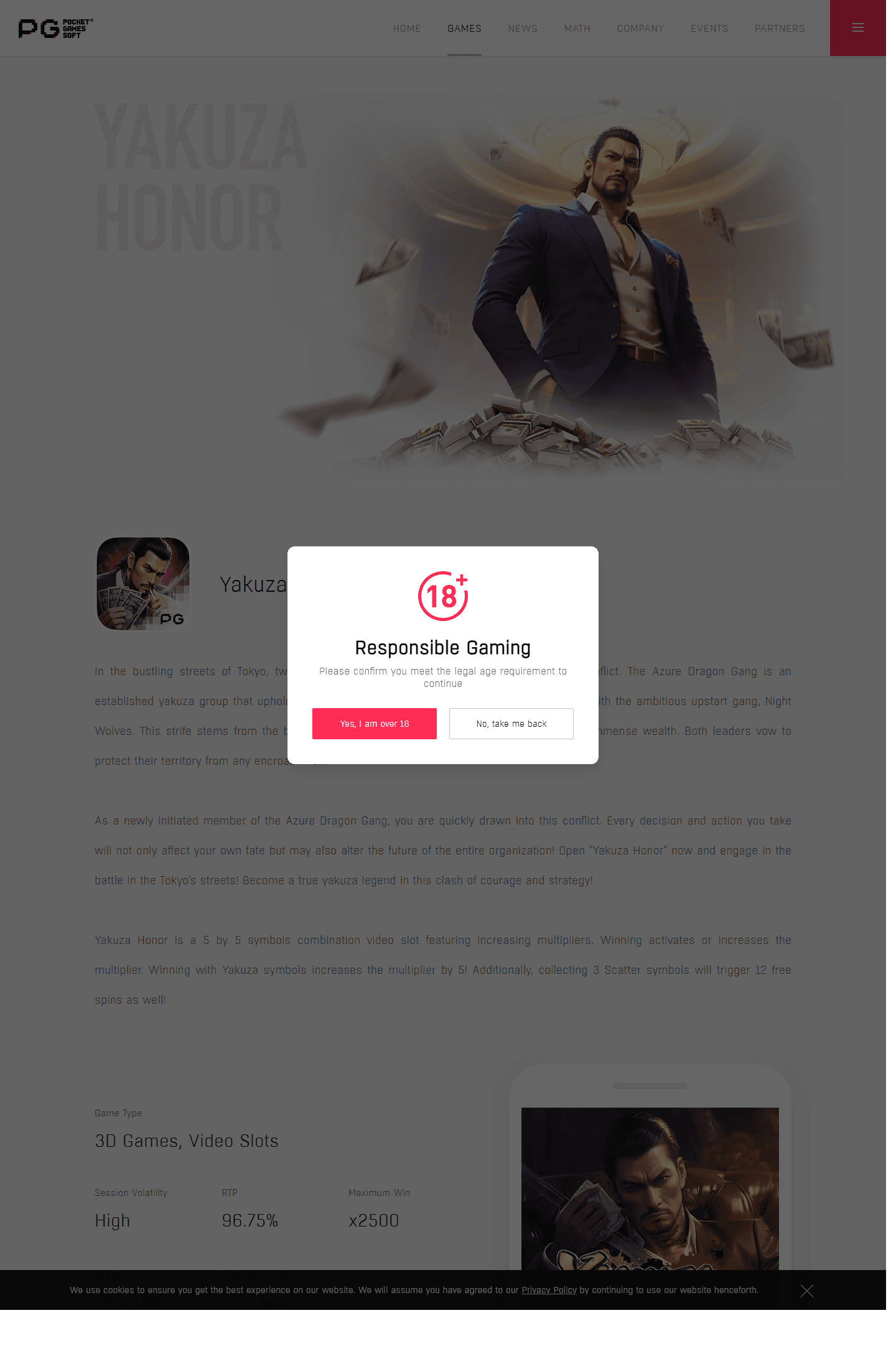 Yakuza Honor — capture de la page officielle PG Soft