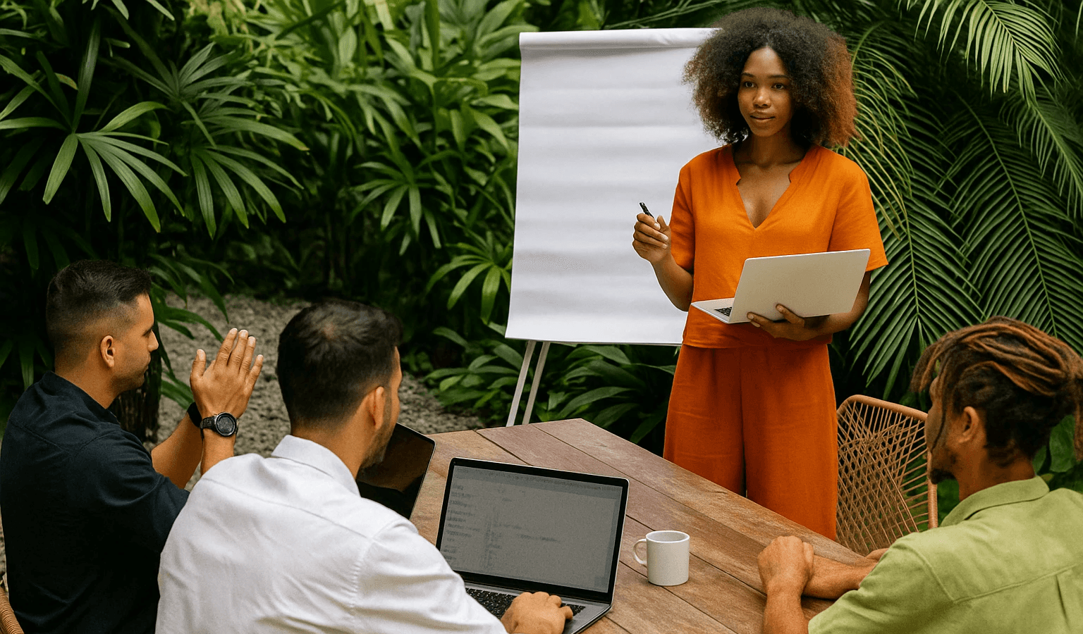 A couple in formal wedding attire embraces intimately in a vast.