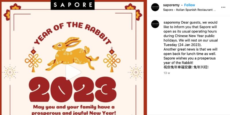 Feed Instagram Sapore, restoran di Kuala Lumpur, Malaysia