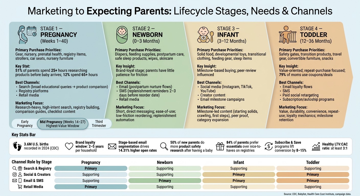 Parent Lifecycle Marketing: Stages, Needs & Channels at a Glance