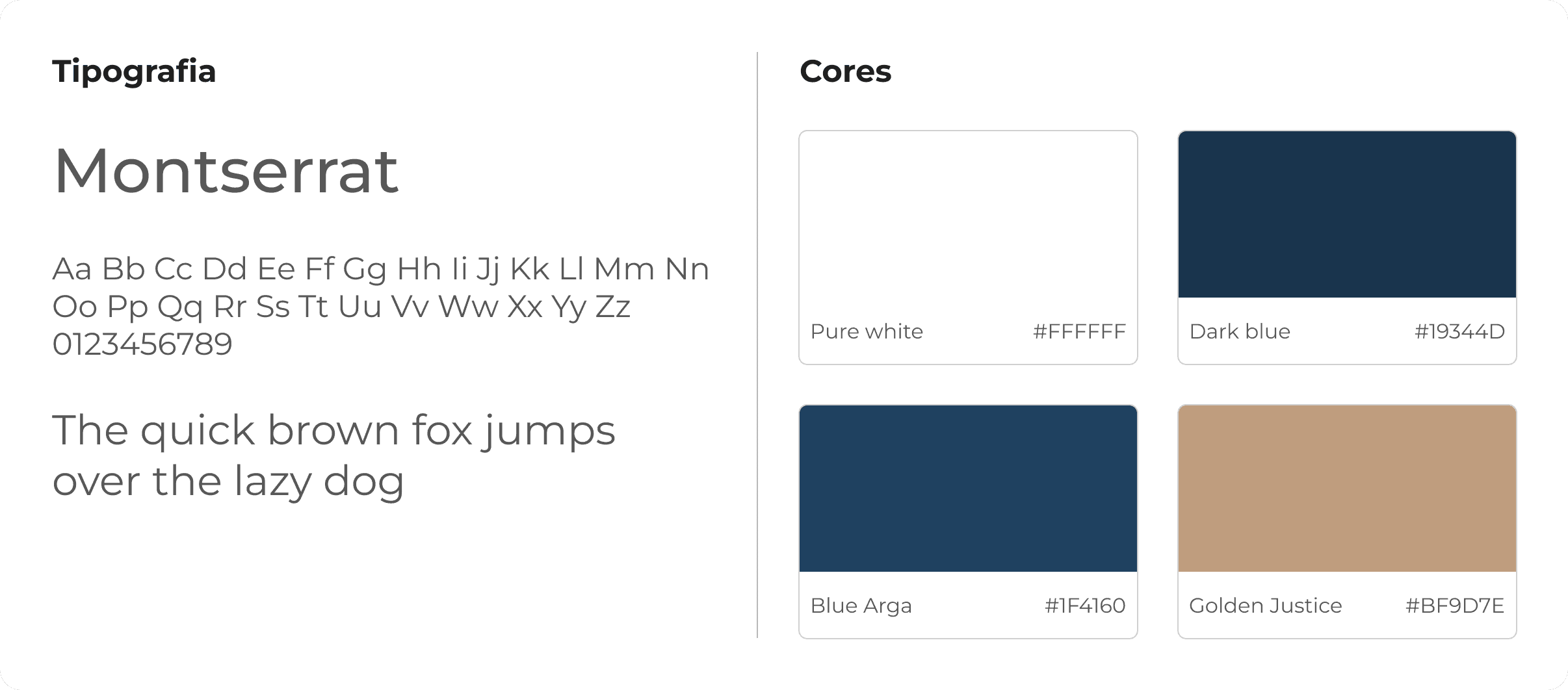 Apresentação das tipografias e cores utilizadas no projeto
