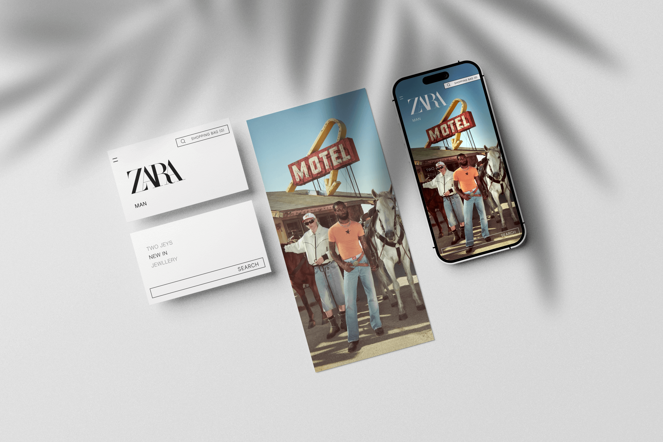 Proposed changes to Zara page on mobile, broken down into components, menu, navigation and image