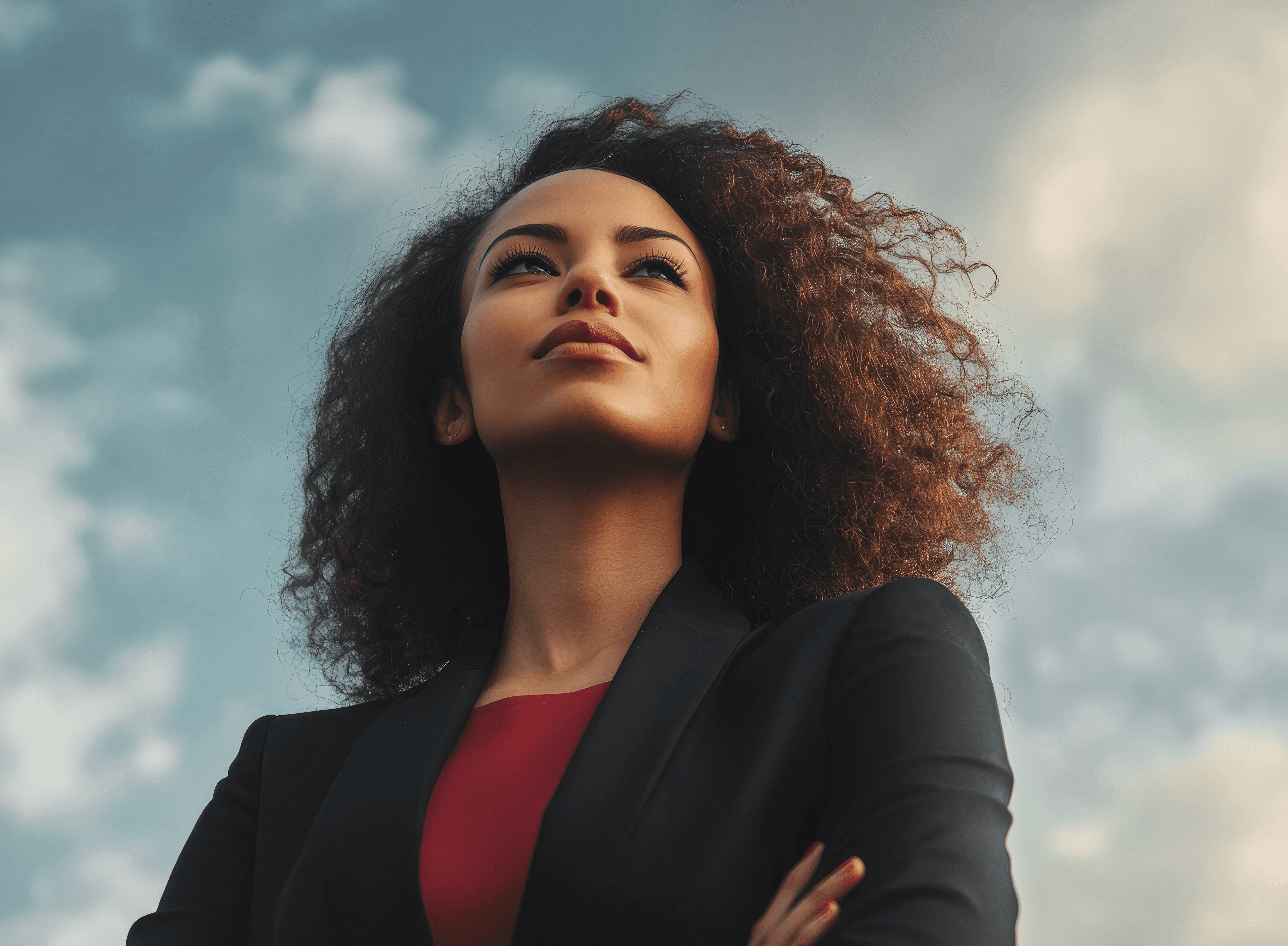 Mulher inspirada olhando para o horizonte