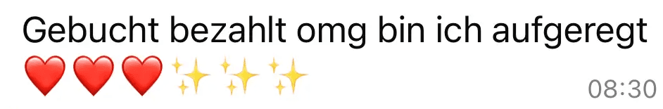 Screenshot vom Feedback zum Below the Line Add-On von Codes of Life® Professional: Gebucht bezahlt omg bin ich aufgeregt