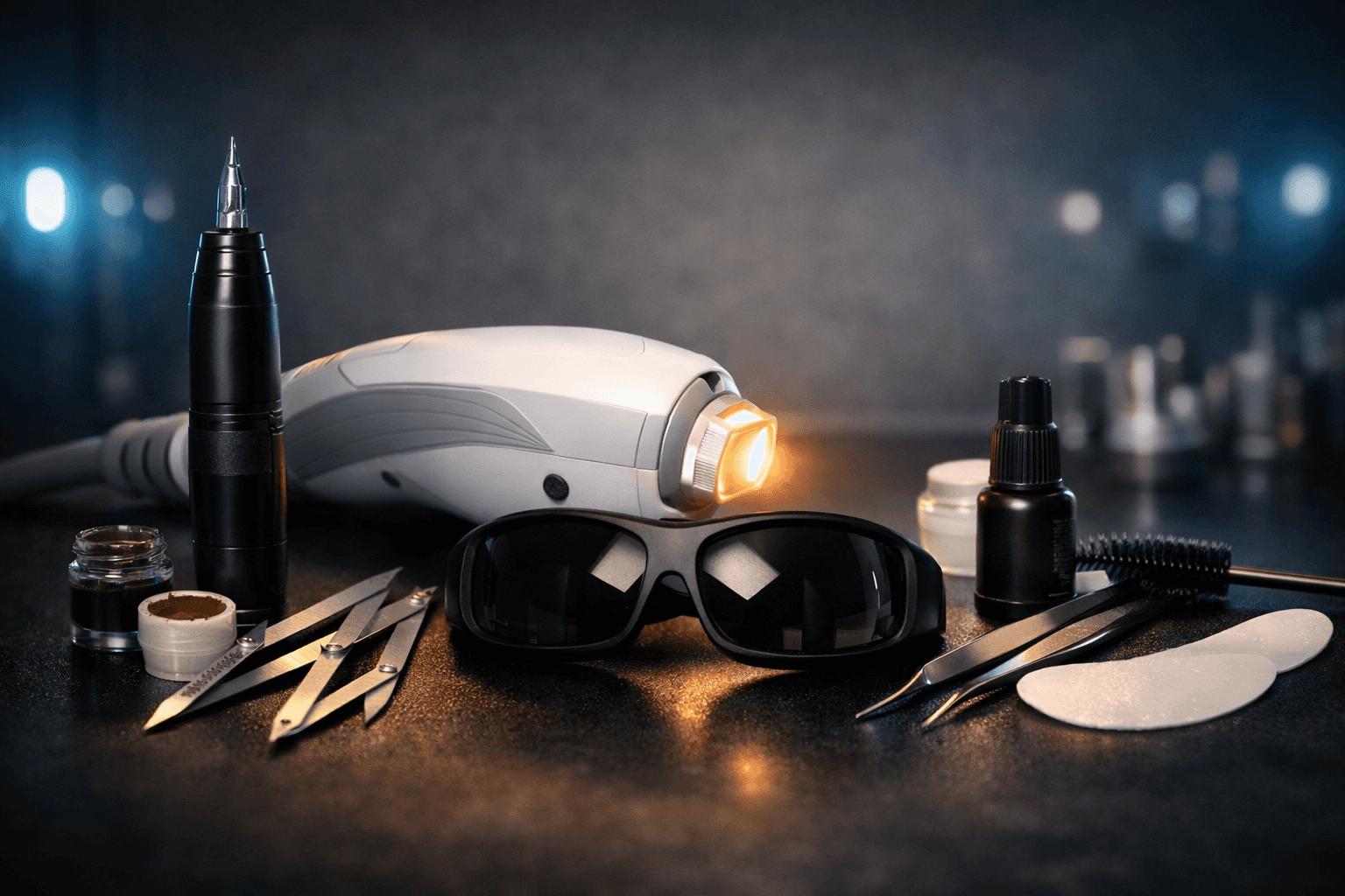 makup tools with brushes and foundation