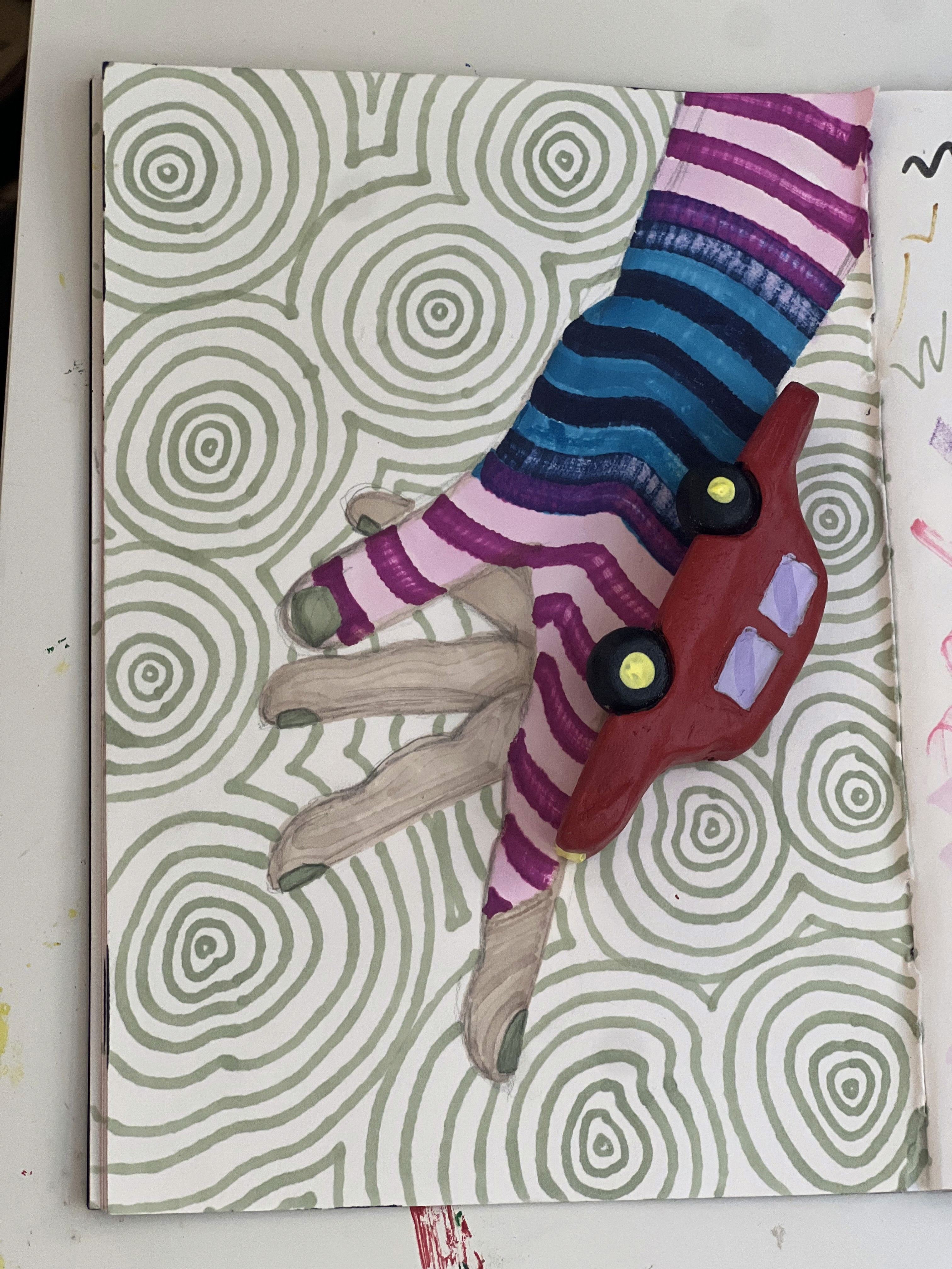 hand drawing by jason with clay car
