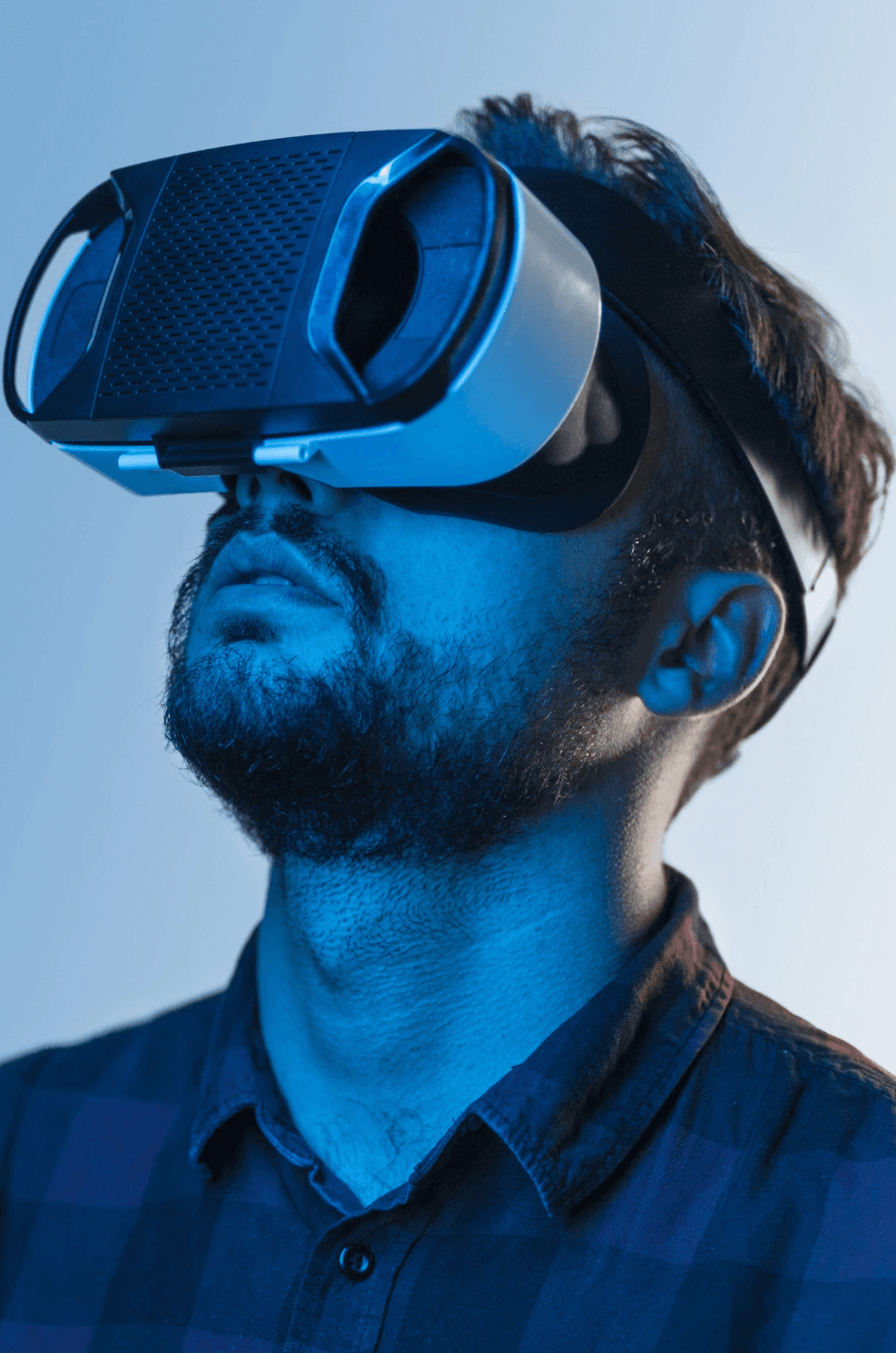 Architect using VR goggles to visualise buildings