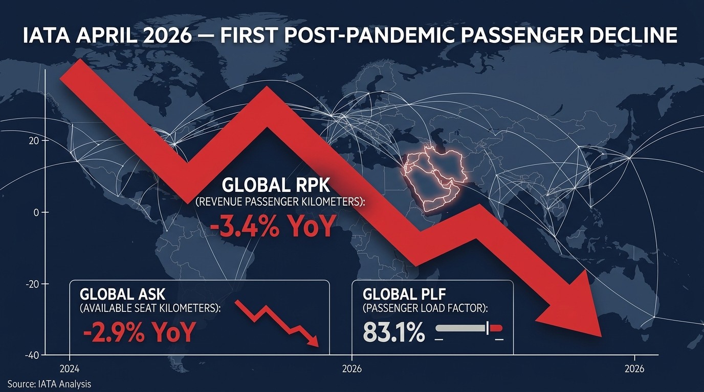 IATA 2026년 4월 항공여객 시장 분석 - 코로나 이후 첫 역성장 글로벌 RPK 3.4% 감소 한국 전용기 차터 시사점