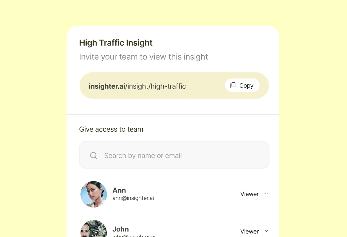 Insight sharing panel with team access controls