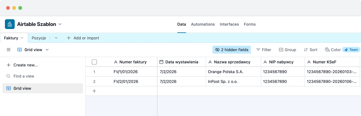 Szablon Airtable KSeF