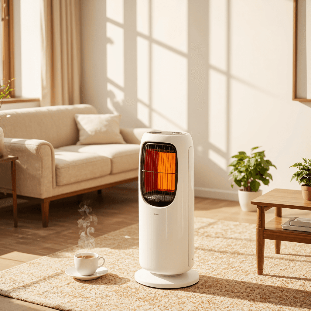 product photography of a portable electric heater with a cylindrical design