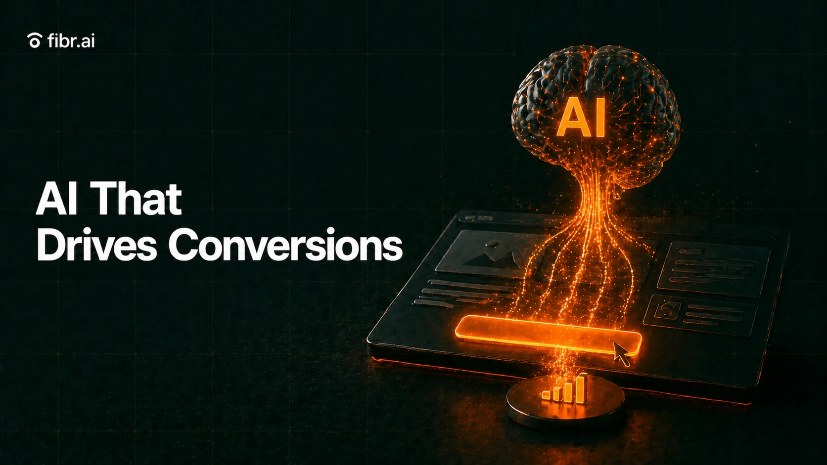 AI-driven CRO visualization showing a neural network optimizing a digital interface, improving user actions and conversion outcomes through intelligent automation