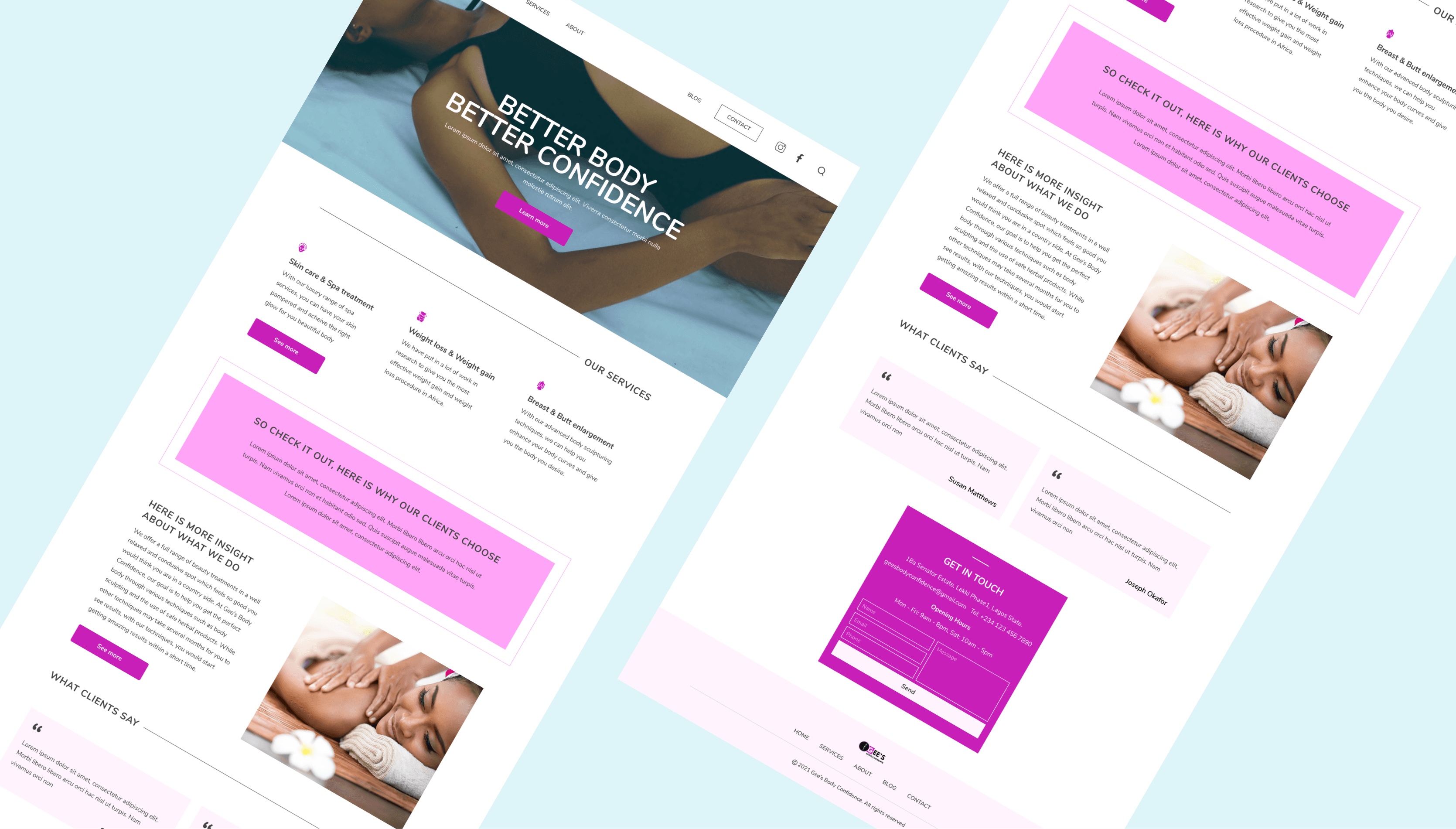 landing page shot of a beauty spa website