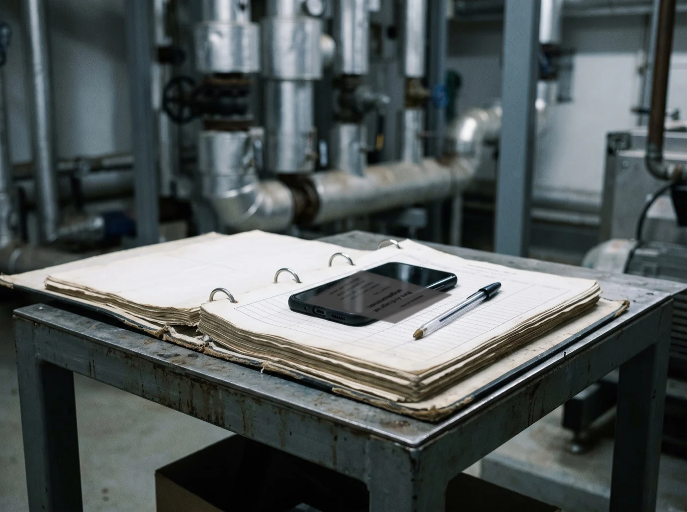 Smartphone auf einem Wartungsordner mit der automatischen Bestätigungsmail von webdrei.studio