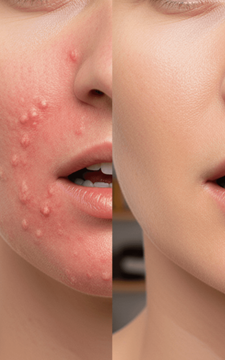 Before and after treatment - face close-up