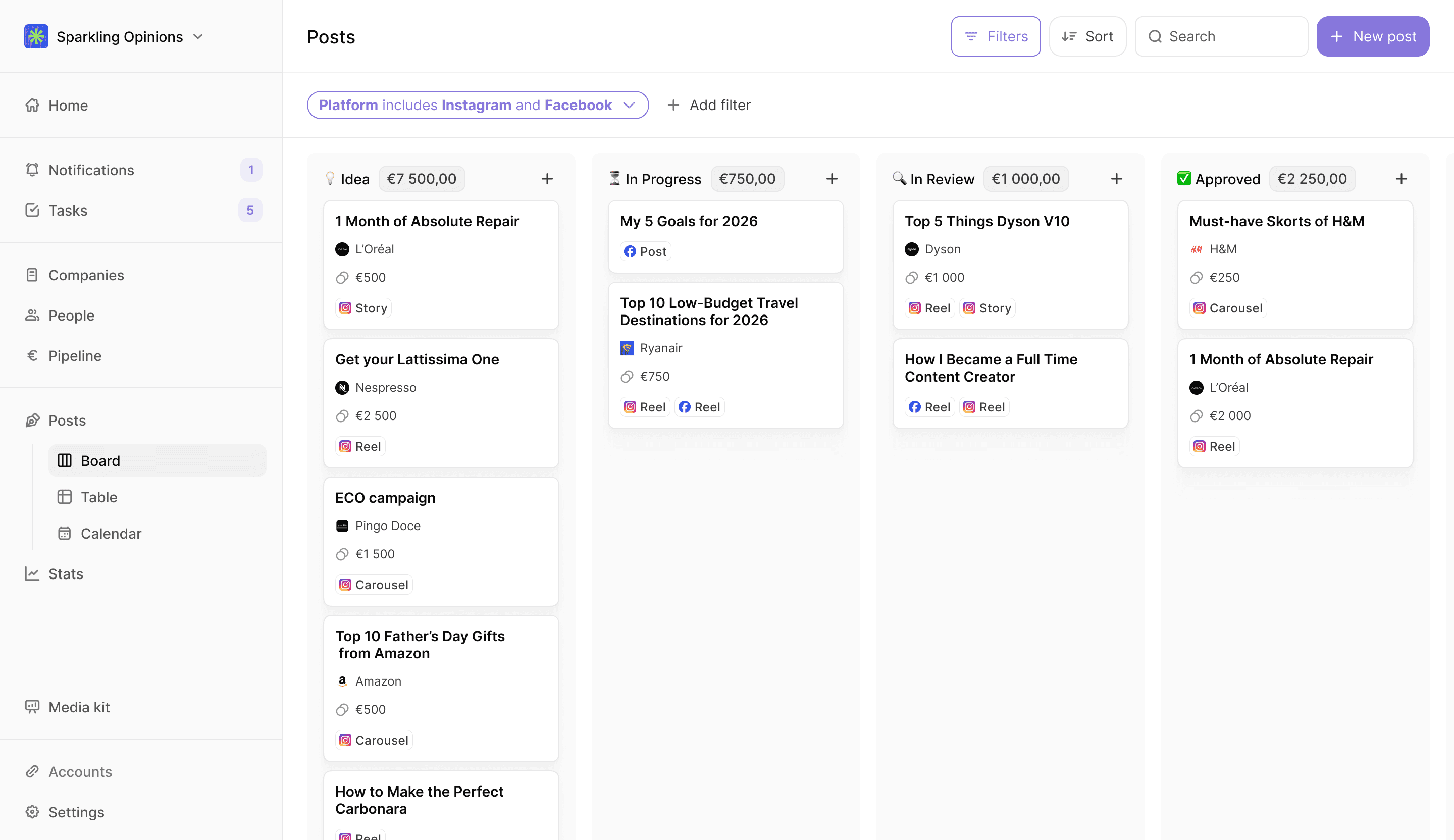 Business dashboard showing revenue, deals, customer list, growth chart, and new activity.