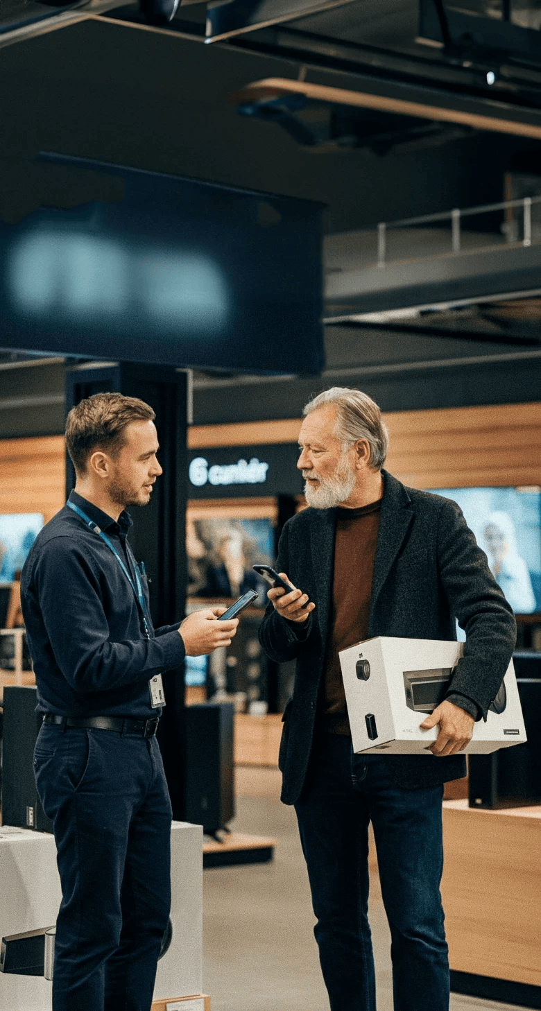 Two men in an electronics store