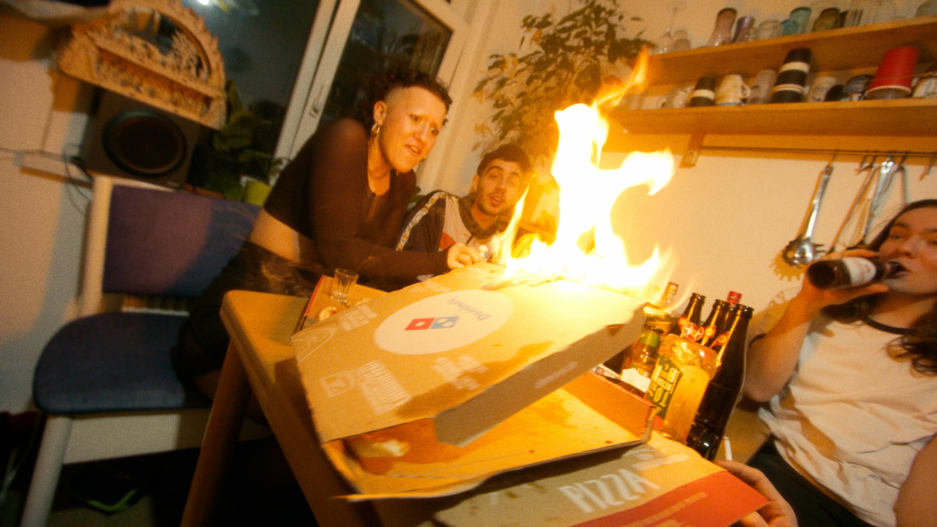 dominos pizza on fire