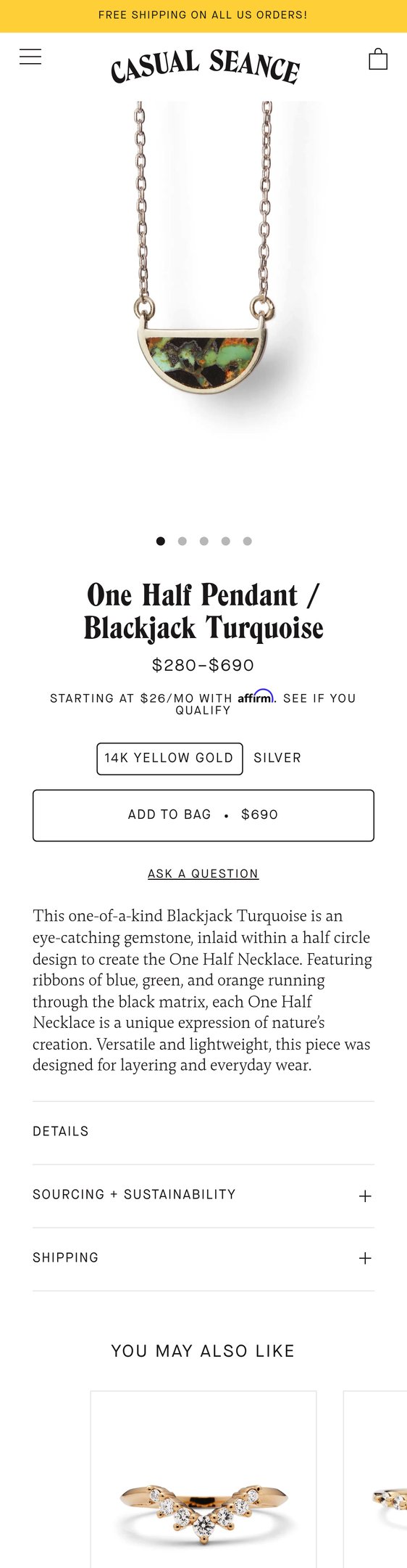 Jewelry product options include: pendant for One Half Pendant / Blackjack Turquoise from Casual Seance.