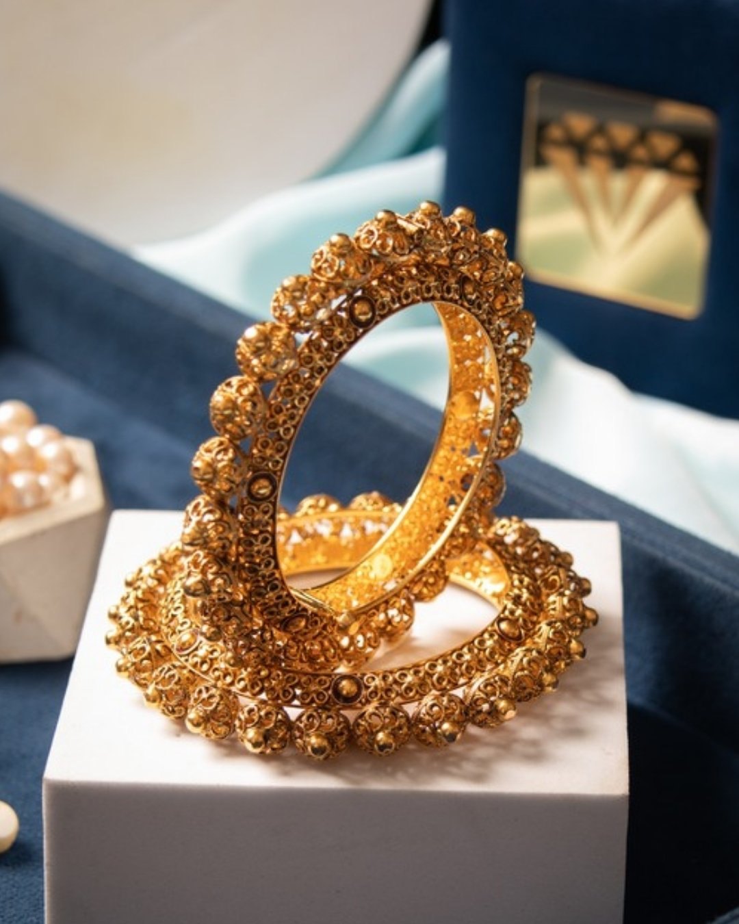 Beaded Antique Kadas, 22K antique gold