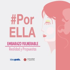 Portada de Embarazo vulnerable: el gran ausente del debate, documento de propuestas de IdeaPaís, con una ilustración que muestra a una mujer que está dormida dentro de un signo de género femenino. El fondo es blanco y el título está escrito en rosado. 