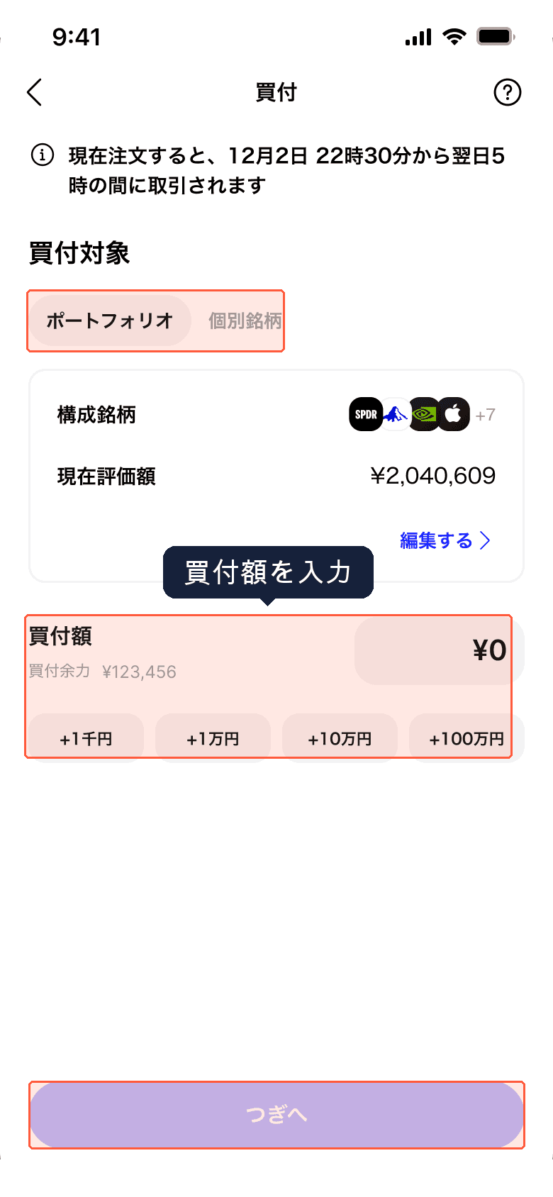 ポートフォリオ買付