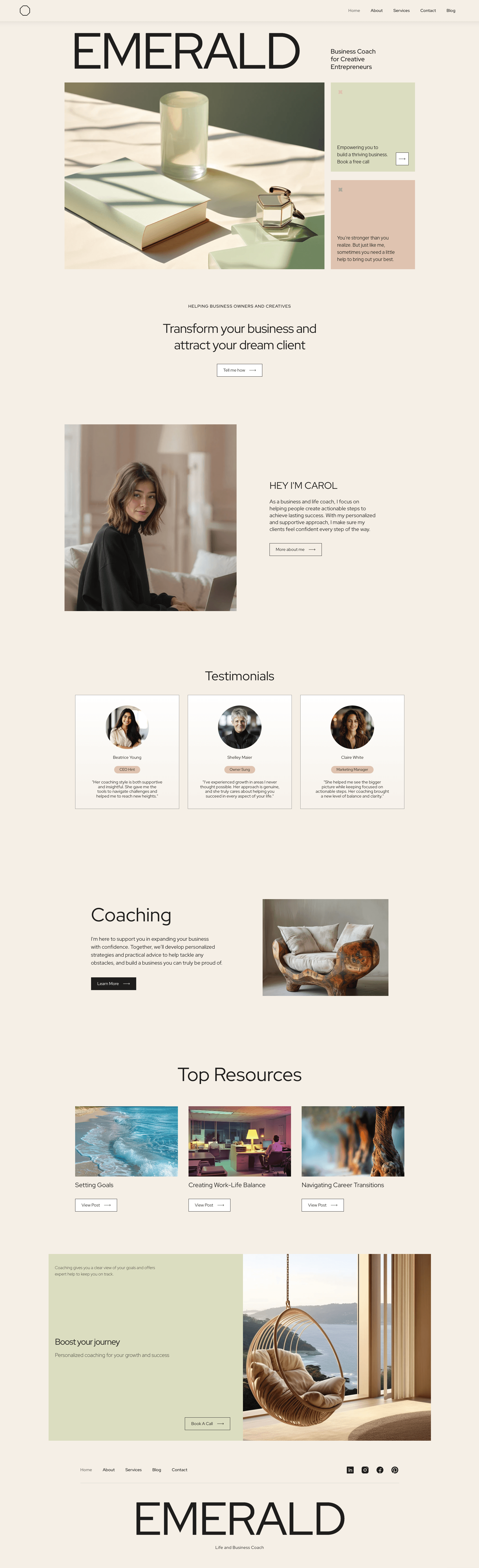 Home page overview of Emerald template