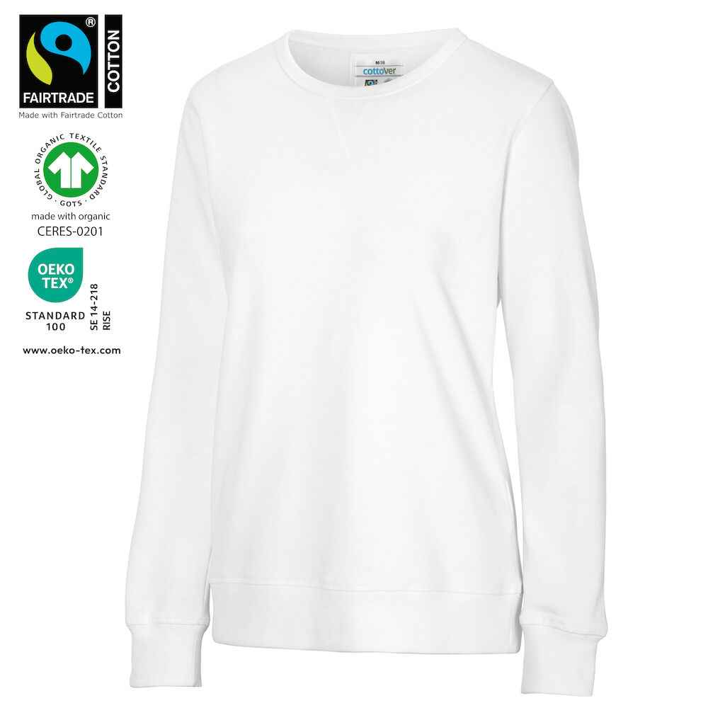 Werkschort dames voor de voedingsindustrie — Cottover Sweater Crew Neck Lady – Gots Gecertificeerd